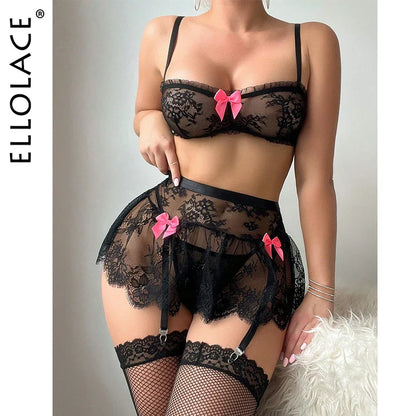 Ellolace Sexy Lingerie Pack Women Brazilian Transparent Sexy Lingеrie Set Fancy g-String Seductive Underwear Ensemble Bra Sets