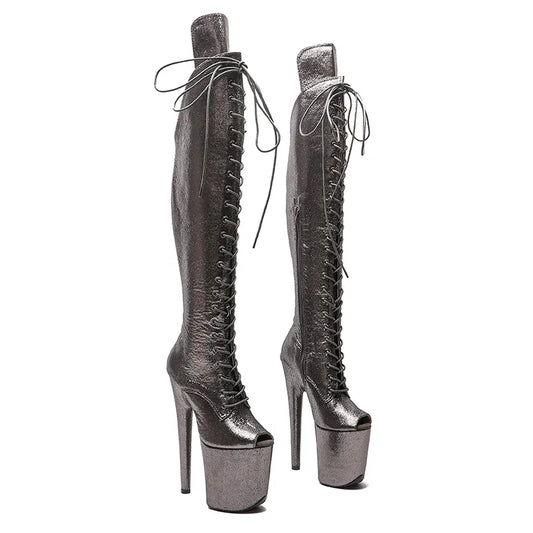 20CM/8inches  PU upper Pole dancing shoes High Heel platform Boots small open  toe Pole Dance boots