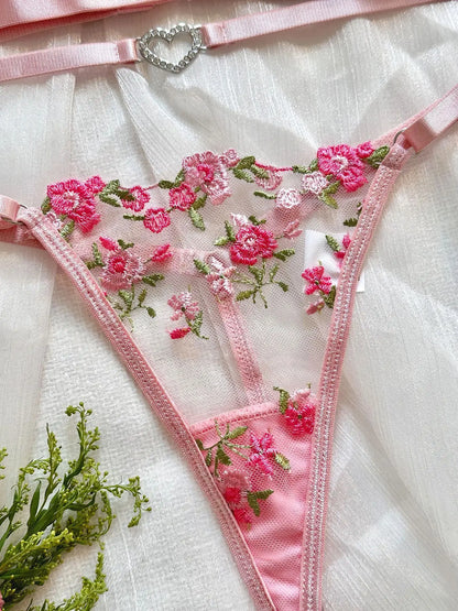 Fairy Lingerie Floral Beautiful Underwear Transparent Heart Underwear Sensual Thongs Tulle Fancy French Outfit