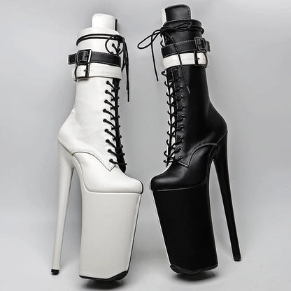 26CM/10inches  Matte PU Black with Whige color y exotic High Heel platform party shoes Pole Dance boot
