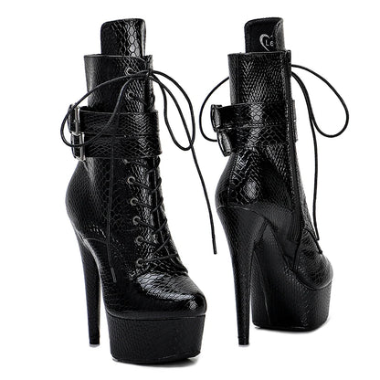 15CM/6Inches Snake upper High Heel platform Boots Closed toe  Pole Dance boot