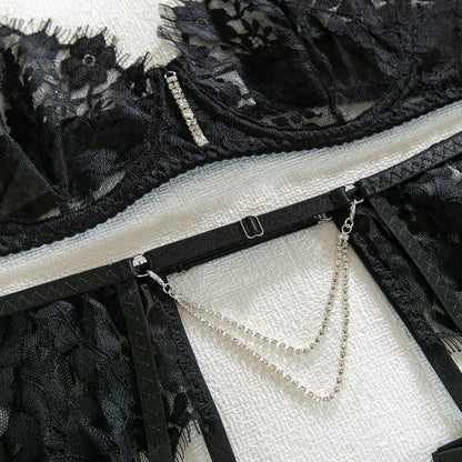 Rhinestone  Lingerie See Through Bra Fine Intimate  Bra And Panty Set Fancy Uncensored New In Matching Sets