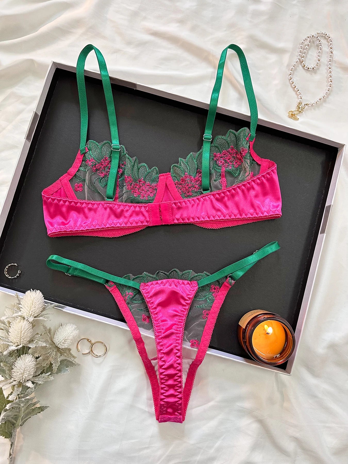 Fancy Lingerie Floral Lace Bra Set Bilizna Luxury Well-Looking Underwear y  Fairy Fine Lace Exotic Sets
