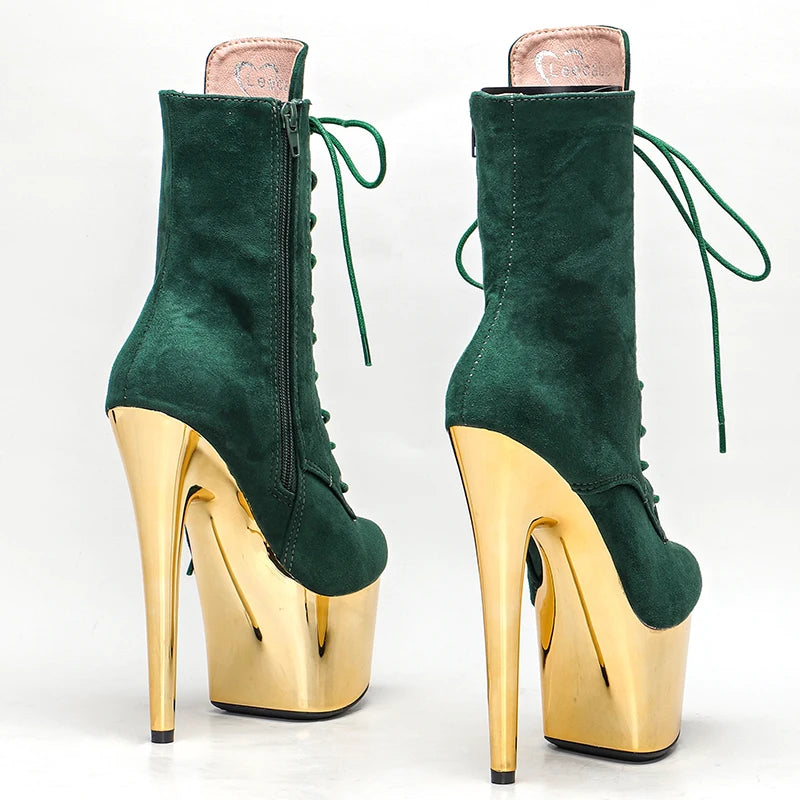 17CM/7Inches Suede with electroplate High Heel platform Boots Closed toe  Pole Dance boot
