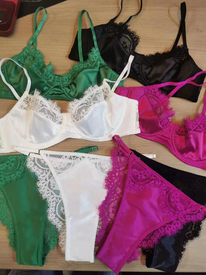 Everyday Underwear Silk Lace Patchwork Comfortable Intimate Classic Solid Bra Kit Push Up Seamless Fancy Linen Outfit