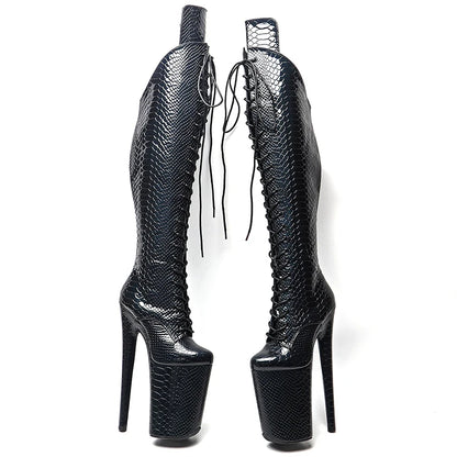 23CM/9inches Snake Shiny  PU   fashion  lady  High Heel platform  Pole Dance boots