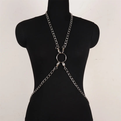 Gothic Body Harness Chain Men Fashion Metal Punk Leather Tops Chest Jewellery Accessories  Fashion Party Nightclub Straps