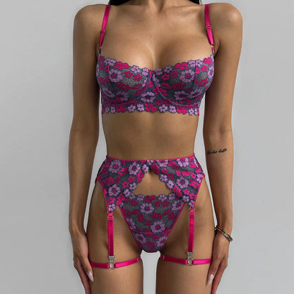 Ellolace Floral Fancy Lingerie Bra Kit Push Up Bilizna Set Ensemble Beautiful Underwear Sexy Intimate Goods g-String outfits