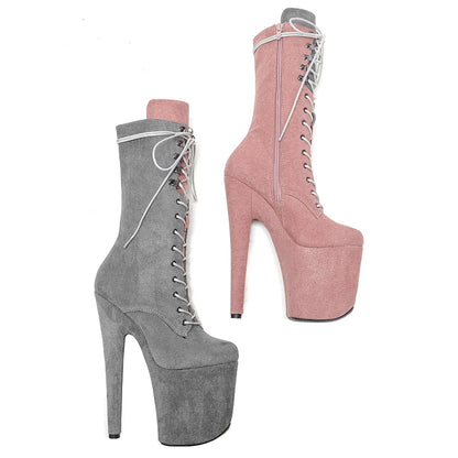 20CM/8inches  Suede  Upper two colors mix  High Heel platform  Pole Dance boots