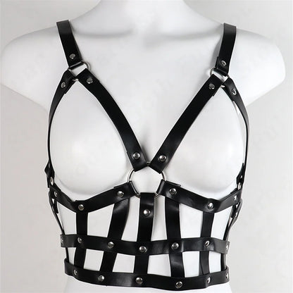 PU Leather Harness Body Set Women Gothic Lingerie Body  Goth Corset Suspender Waist Leg Garters Rave Clothes