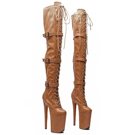 23CM/9inches Snake Matte PU   fashion  lady  High Heel platform  Pole Dance boots