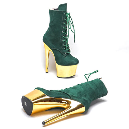 17CM/7Inches Suede with electroplate High Heel platform Boots Closed toe  Pole Dance boot
