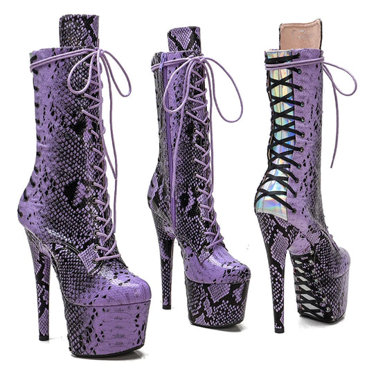 17CM/7inches Snake PU upper  cross lace Pole dance shoes High Heels Pole Dance boot
