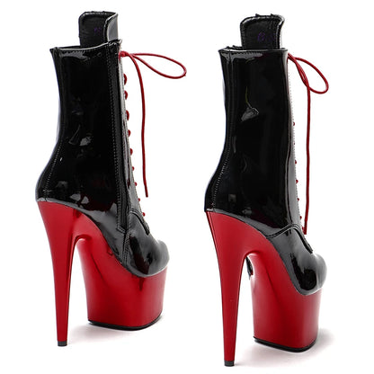 Shinny Black Upper with RED Platform 17CM/7inches Pole dancing High Heel platform Pole Dance Boots