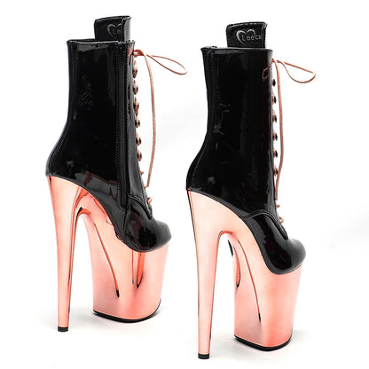 20CM/8inches Black Patent PU Upper Champagne Color Platform Pole Dance Shoes High Heels Pole Dance Boot