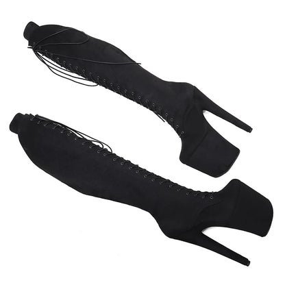 20CM/8inch  Black color suede   Pole dancing shoes High Heel platform Boots Pole Dance boots