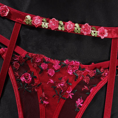 Ellolace Fancy Lingerie Lace Delicate Underwear Ensemble Garter Belt Set Luxury Valentine Lingerie Fantasy Fairy Bra Set