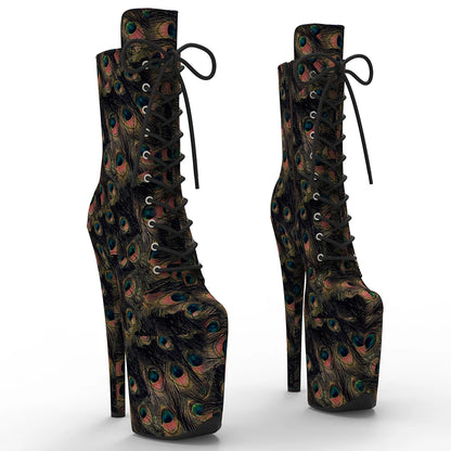 20CM/8inches Peacock feather  pattern Upper  Fashion trend   platform Pole Dance boot
