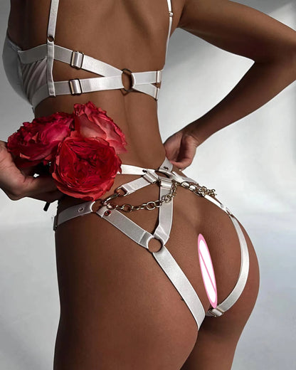 Crotchless y Lingerie Luxury Push Up Bra Fancy Underwear Uncensored Set Women 2 Piece White Intimate Bilizna Outfit