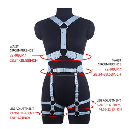 Full Body Harness Belt Blue Set  Lingerie Women Punk PU Leather Harness Bra Chest Straps Suspenders Garter Belts