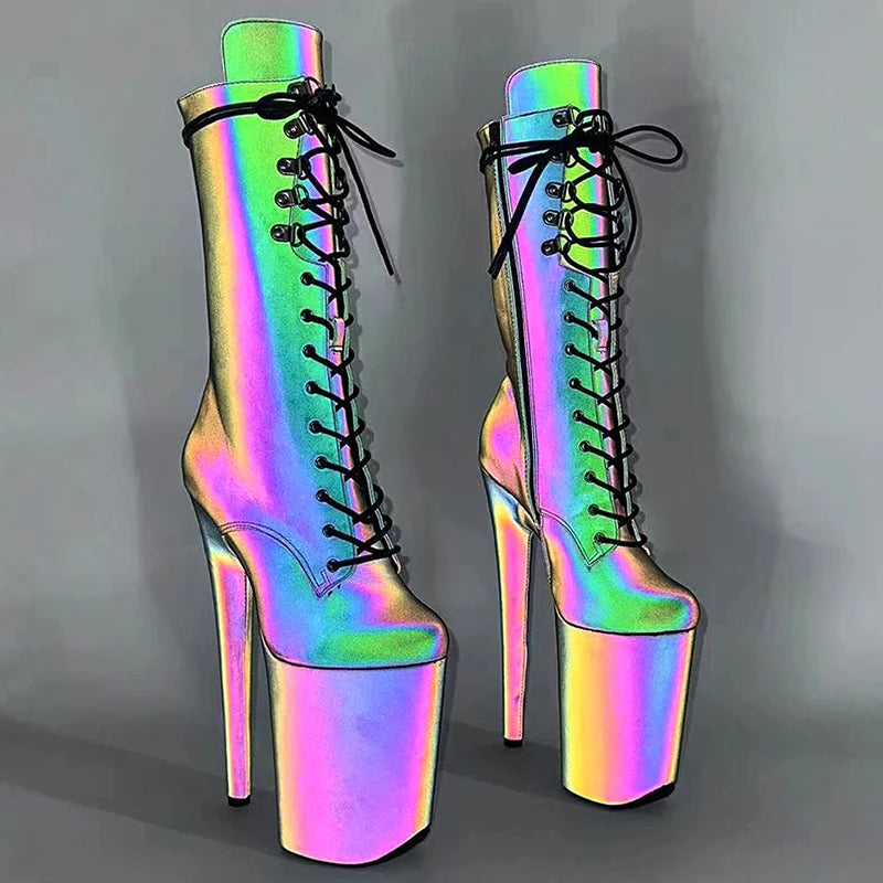 23CM/9inches Extreme High Heels Platform Boots Lace Up y Pole Dancing Ankle Boots  4B