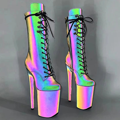 23CM/9inches Extreme High Heels Platform Boots Lace Up y Pole Dancing Ankle Boots  4B