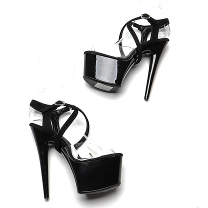17cm/7 Inch PVC upper sude starp High Heels Shoes Pole dance Sandals shoes