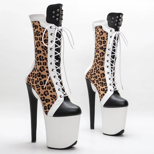 20CM/8inch Leopard with  mette  PU  upper  fashion  High Heels Pole Dance boot