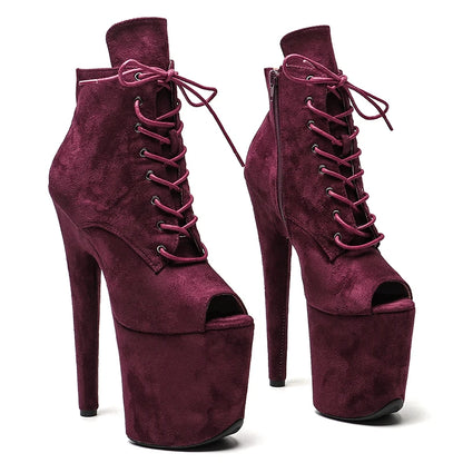 20CM/8Inch Suede open toe lace up  boots  High Heels  platform Ankle Boots y  Stripper Shoes Pole Dance boot 2B