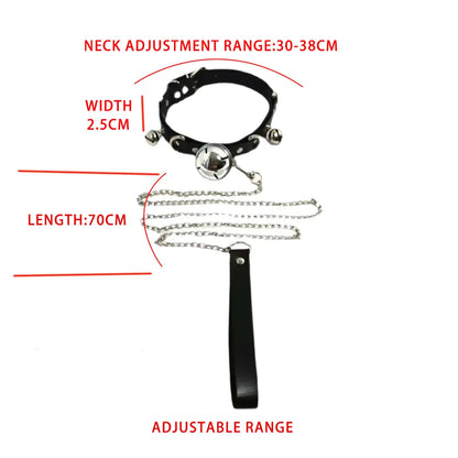 2PCS  Handmade Leather Neck Collar Choker with O-ring and Chain Leash Adjustable Roleplay Accessory Love Necklace for Couple