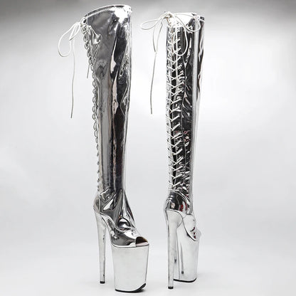 23CM/9inches Shiny   PU   Open Toe fashion  lady  High Heel platform  Pole Dance boots