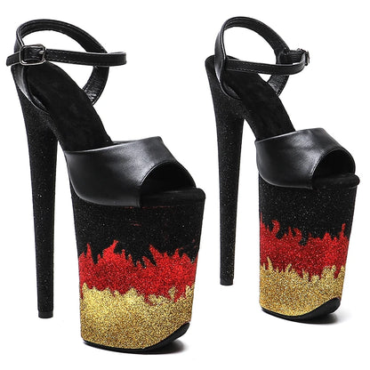 23CM/9inches  Matte PU Upper  Glitter Platform  y Trend fashion  High Heels Pole Dance  Sandals Shoes