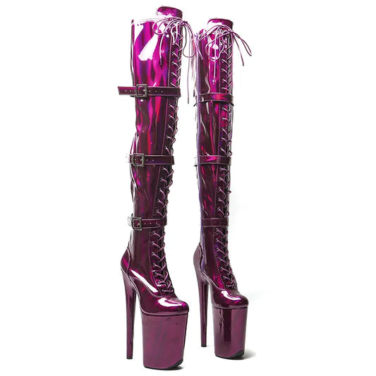 23CM/9inches Shiny  material PU  fashion  lady  High Heel platform  Pole Dance boots