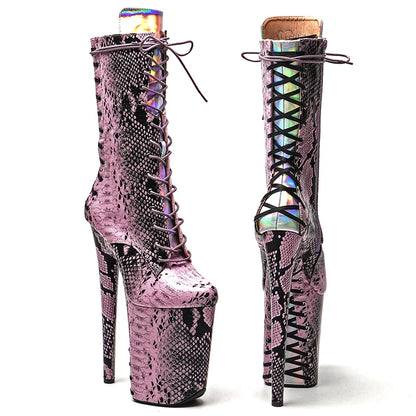 23CM/9inches PU Upper High Heels Platform Ankle Boots  Lace Up y Pole Dancing Boot