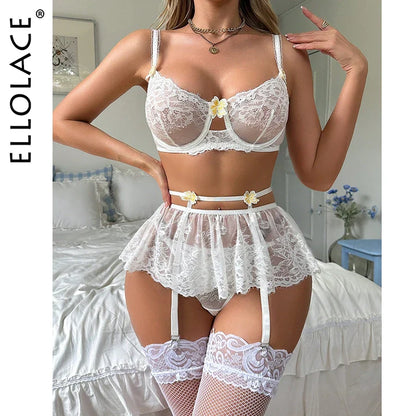 Ellolace FloralLove Sexy Outfits Lingerie Transparent Lace Women's Underwear g-String Matching Attractive Chest Suspenders