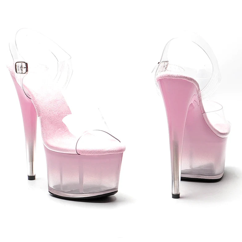 7inch/17cm PVC Upper Transparent color gradient  High Heels Shoes Nightclub Pole Dancing Shoes