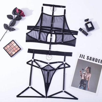 Sensual  Lingerie For Full  Transparent Bra Thongs Seamless  Bilizna Set Sheer Lace  Outfits