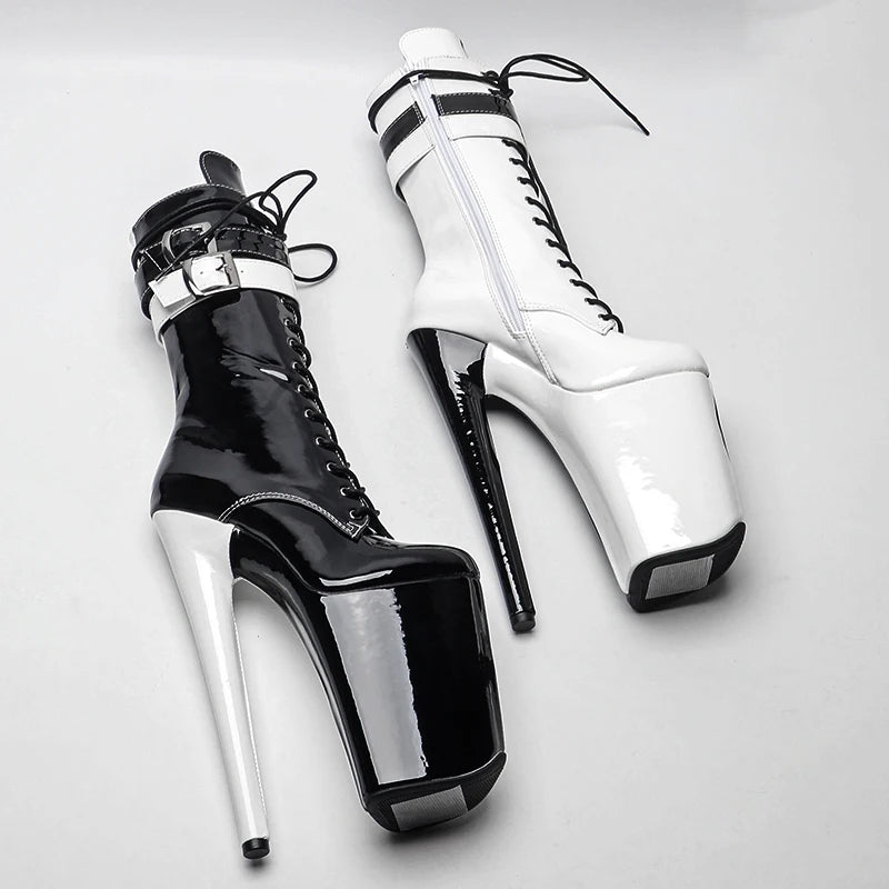 23CM/9inches color matching  Extreme High Heels Platform Boots Lace Up y Pole Dancing Ankle Boots women boot 4BY