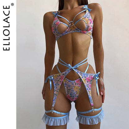 Ellolace Sexy Lingеrie Set 18 Fancy Women Underwear Floral Sexy Girl Set g-String Push Up Ensemble Sensual Onlyfans Outfits