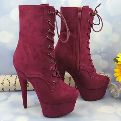 Suede 15CM/6inches Pole dancing shoes High Heel platform Boots closed toe Pole Dance boot