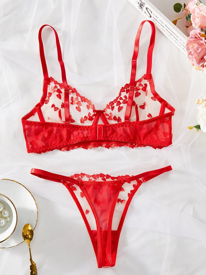 Ellolace Lingerie Women's Underwear Sexy And Hot Heart Embroidery Transparent Bra Attractive Chest Sensual Costumes Uncensored
