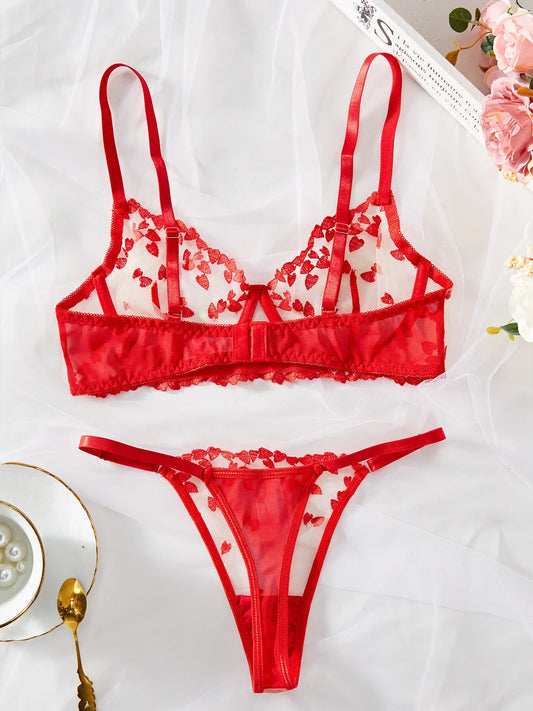 Ellolace Lingerie Women's Underwear Sexy And Hot Heart Embroidery Transparent Bra Attractive Chest Sensual Costumes Uncensored
