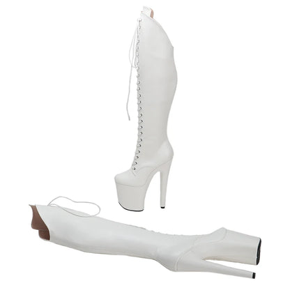 White PU UPPER 20CM/8Inch Women's Platform disco party High Heels Shoes Pole Dance boot