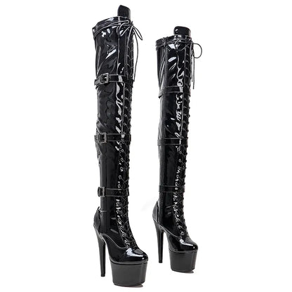 17CM/7inches glitter PU Pole dancing shoes High Heel platform Pole Dance boot