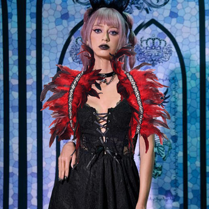 Shoulder Cape for Women Cloak Party Coat Feather Punk Gothic Coat Woman Prom Clothes Shawl Feather Cosplay Coats Jackets