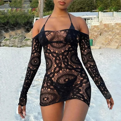 Lingerie en dentelle transparente pour femmes, robe creuse, nuisette, body, sous-vêtements, vêtements de nuit, Costume 