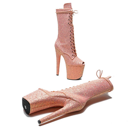20CM/8Inch Shiny upper  boots heel platform  ankle y  boots model nightclub super high heel   4B