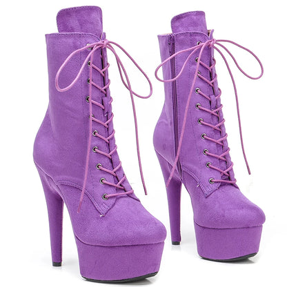 Suede 15CM/6inches Pole dancing shoes High Heel platform Boots closed toe Pole Dance boot