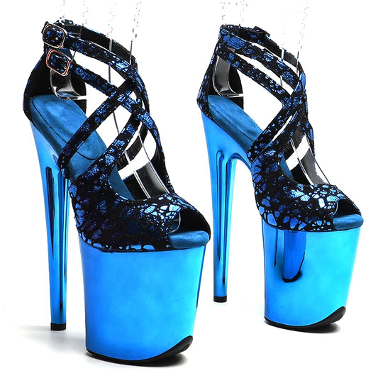 20cm/8inches Suede  upper electroplate Platform high heel sandals  y model shoes pole dance shoes