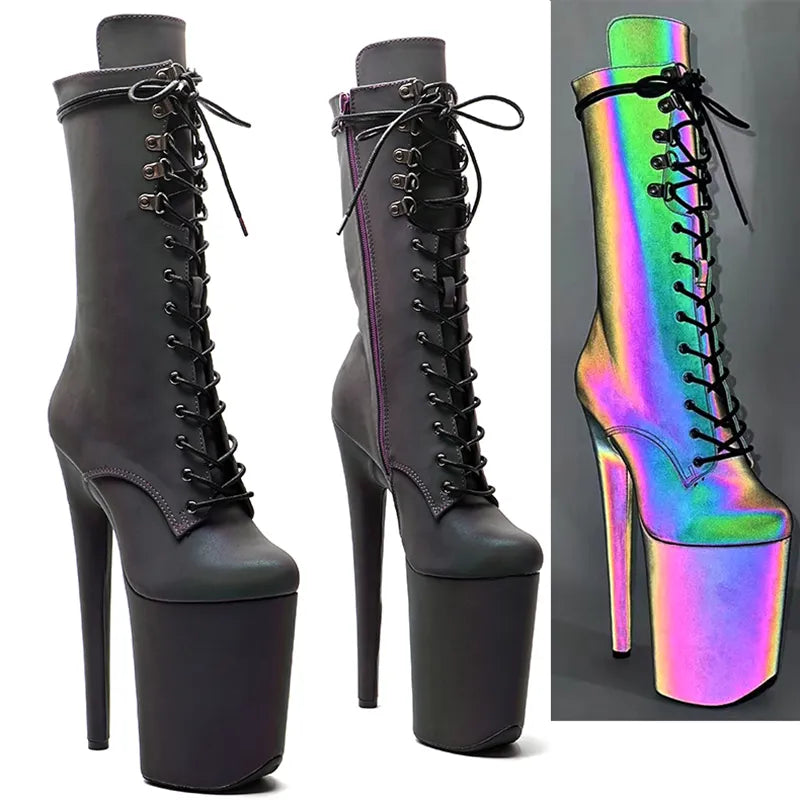 23CM/9inches Extreme High Heels Platform Boots Lace Up y Pole Dancing Ankle Boots  4B